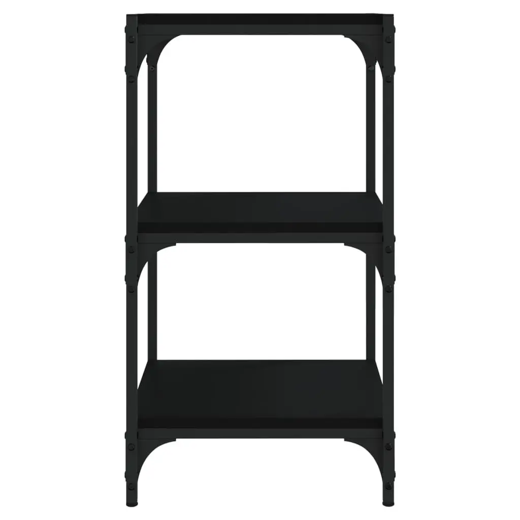 Book Cabinet Engineered Wood Steel Frame 3-Tier Black Storage Shelf