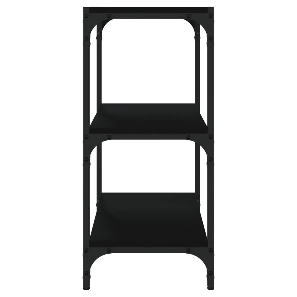 Book Cabinet Engineered Wood Steel Frame 3-Tier Black Storage Shelf