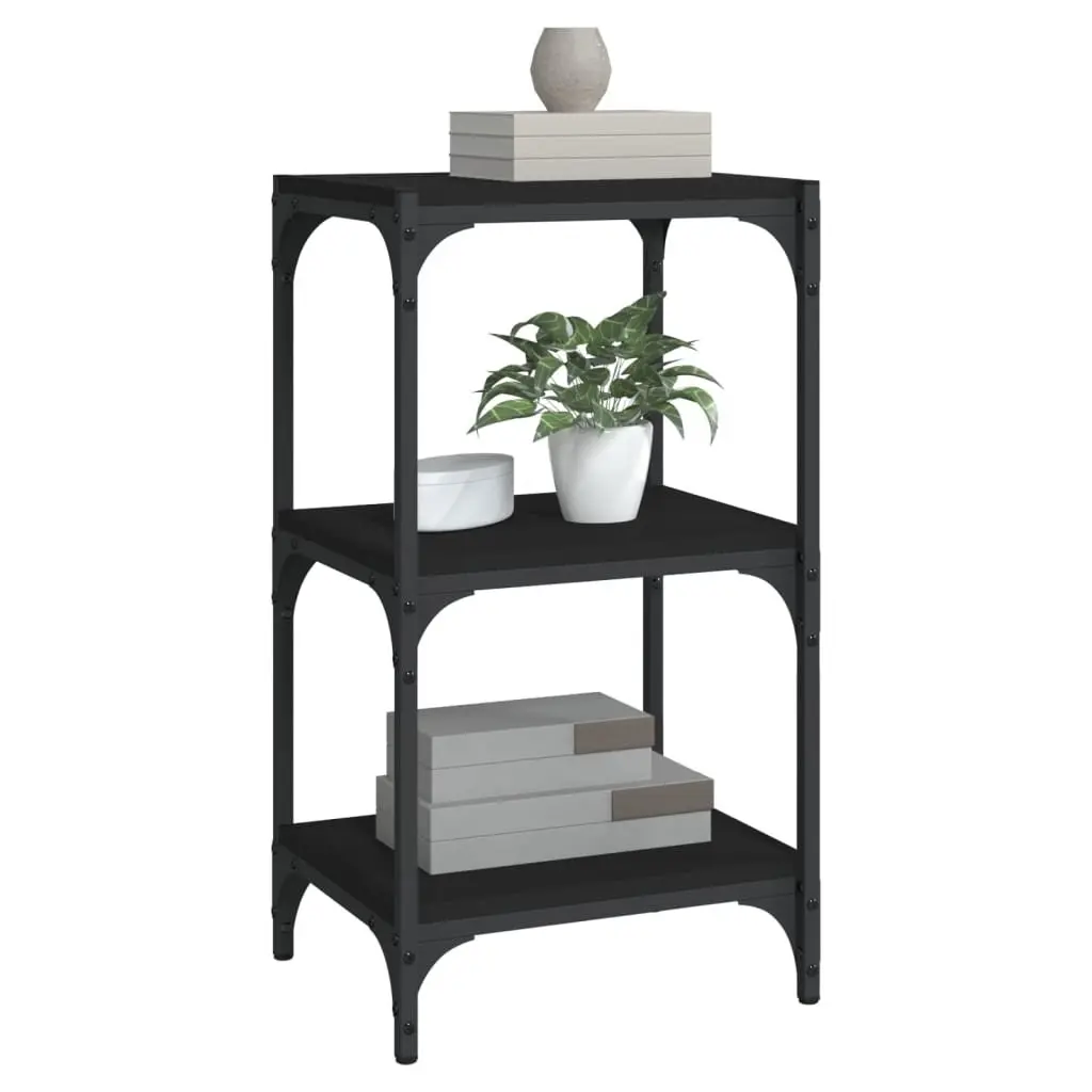Book Cabinet Engineered Wood Steel Frame 3-Tier Black Storage Shelf