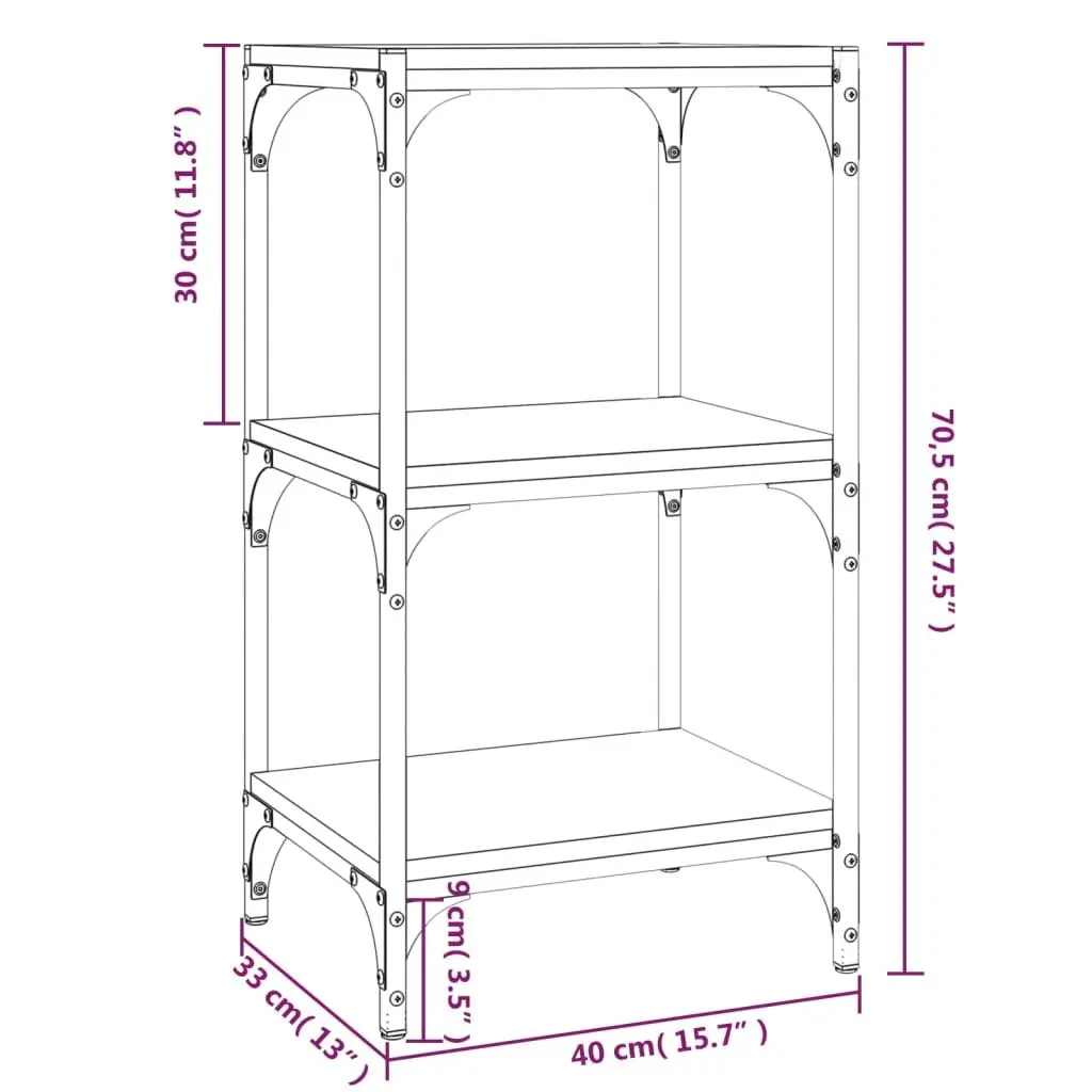 Book Cabinet Engineered Wood Steel Frame 3-Tier Black Storage Shelf