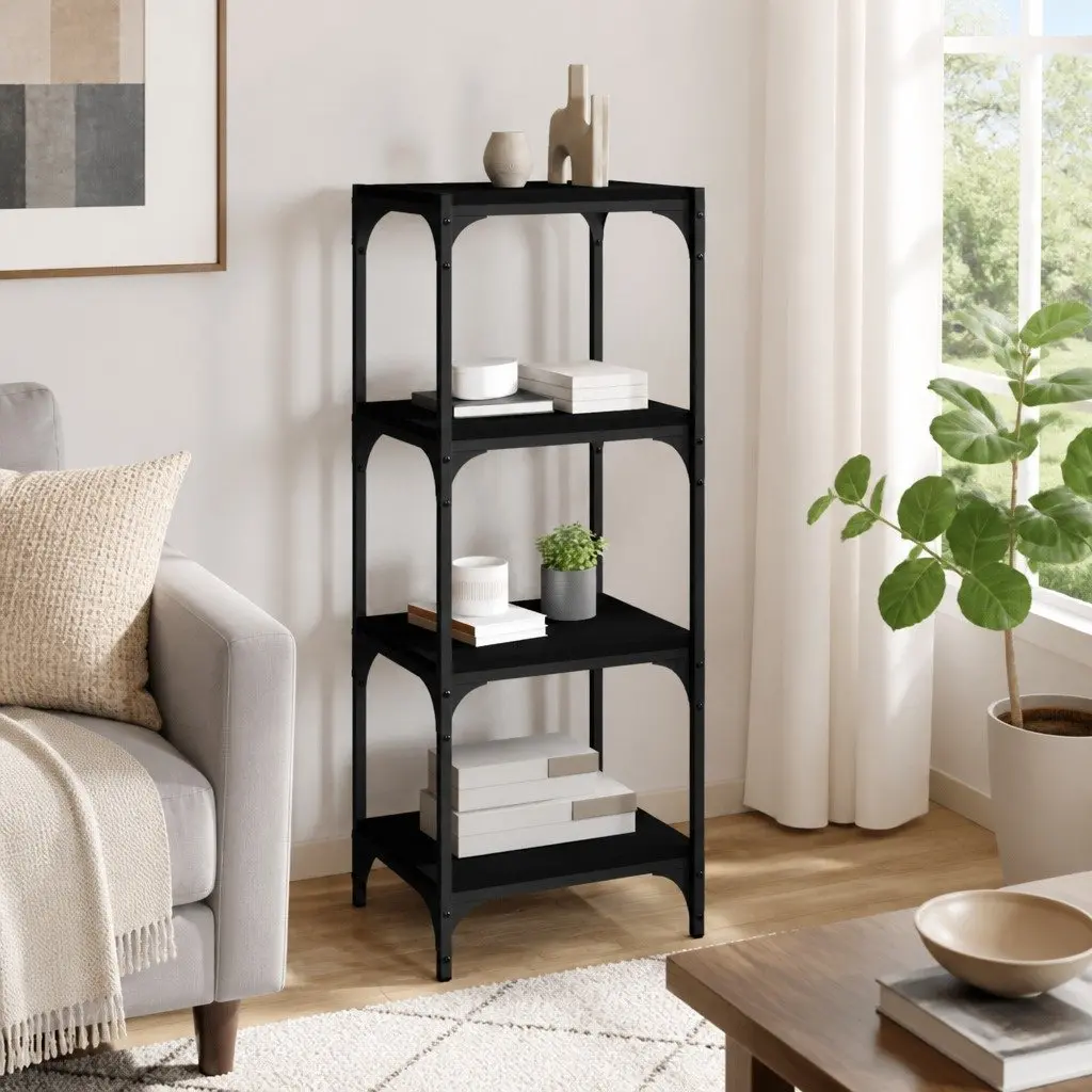 Book Cabinet Engineered Wood Steel Frame 40x33x100 cm Black 4 Shelf Industrial Style