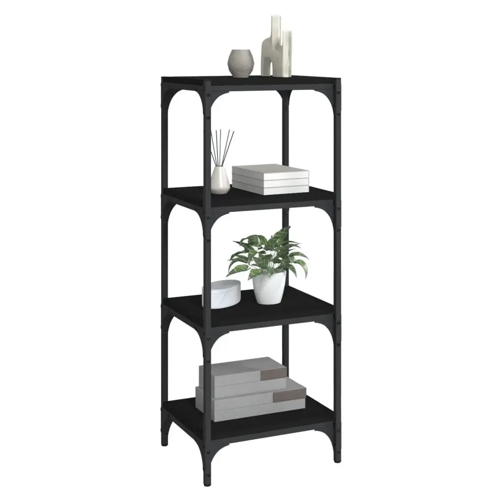 Book Cabinet Engineered Wood Steel Frame 40x33x100 cm Black 4 Shelf Industrial Style