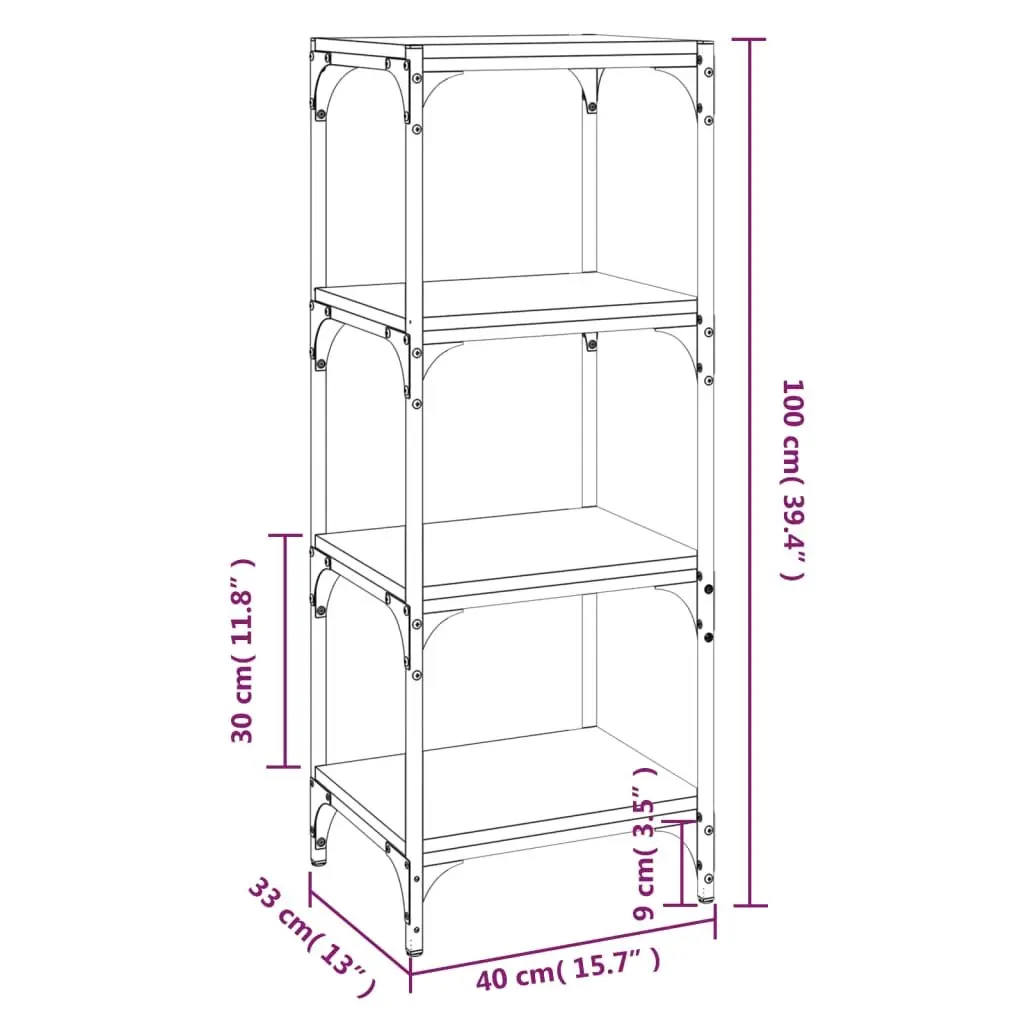 Book Cabinet Engineered Wood Steel Frame 40x33x100 cm Black 4 Shelf Industrial Style
