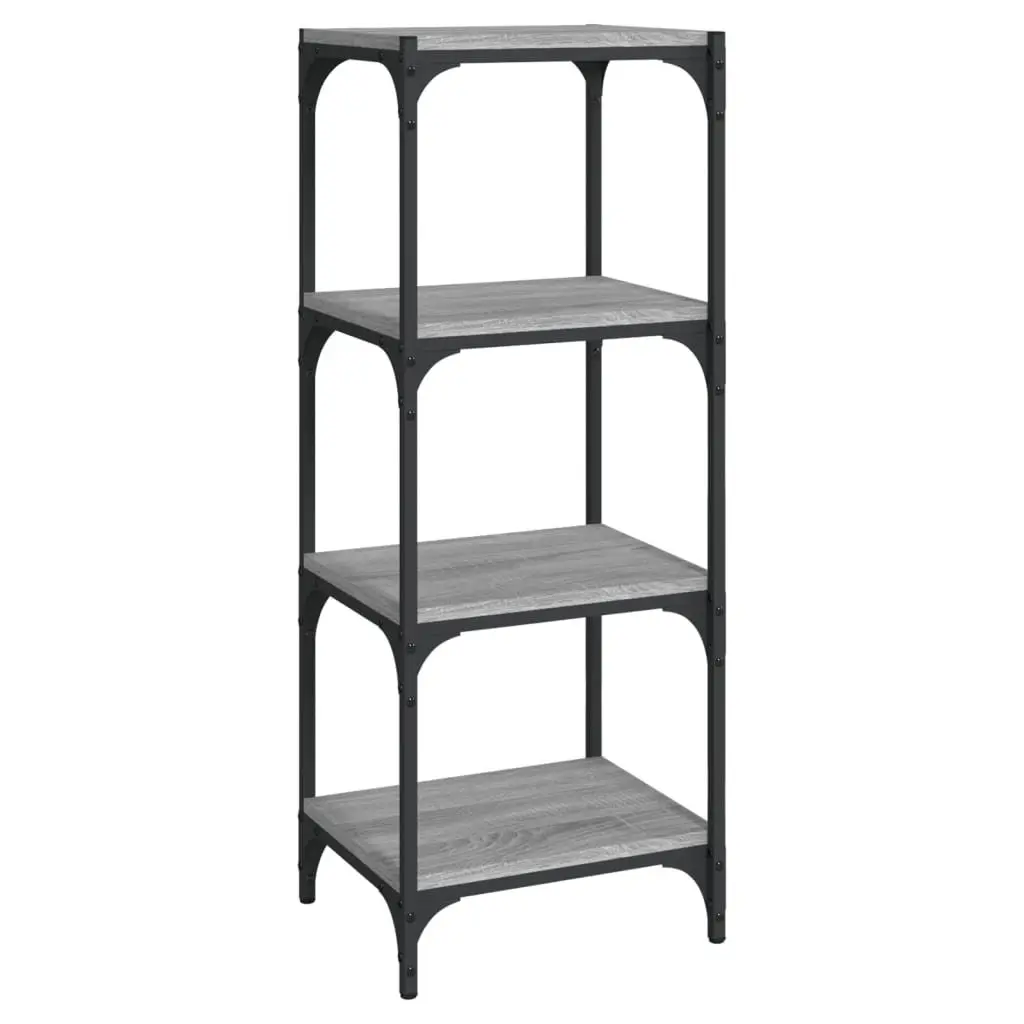 Book Cabinet Engineered Wood Steel Frame 4 Shelf Grey