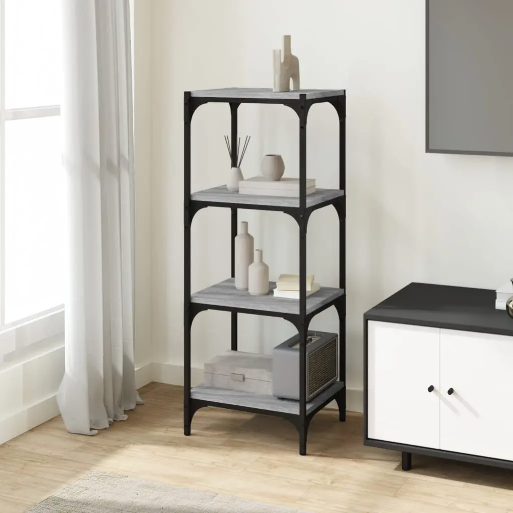 Book Cabinet Engineered Wood Steel Frame 4 Shelf Grey