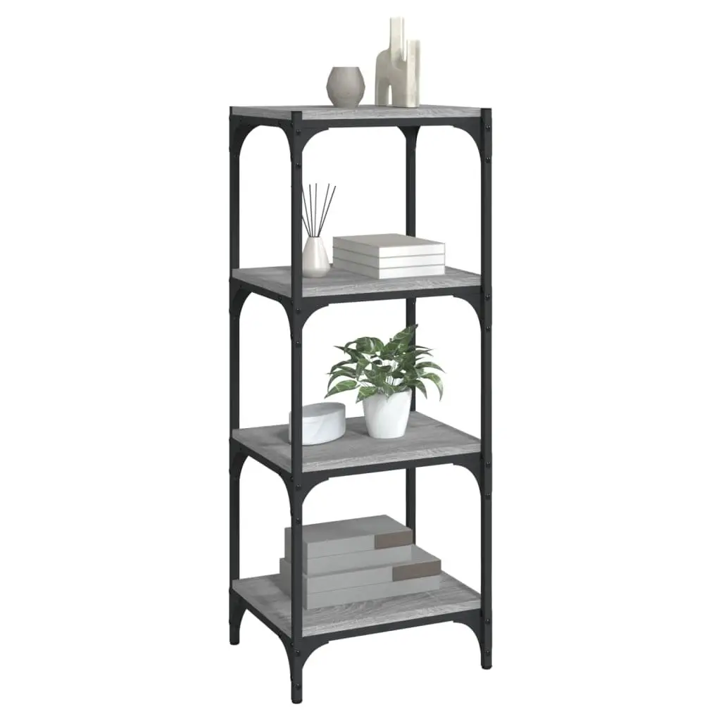 Book Cabinet Engineered Wood Steel Frame 4 Shelf Grey