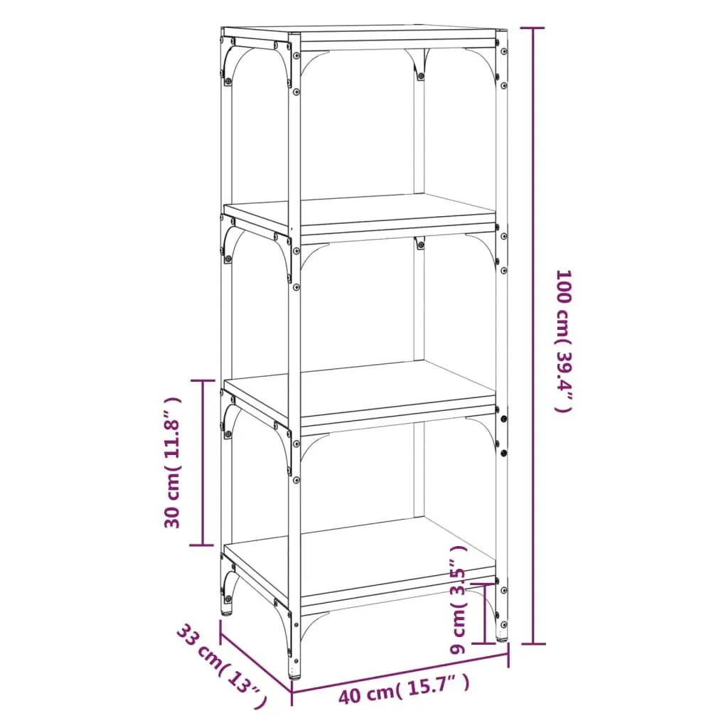 Book Cabinet Engineered Wood Steel Frame 4 Shelf Grey