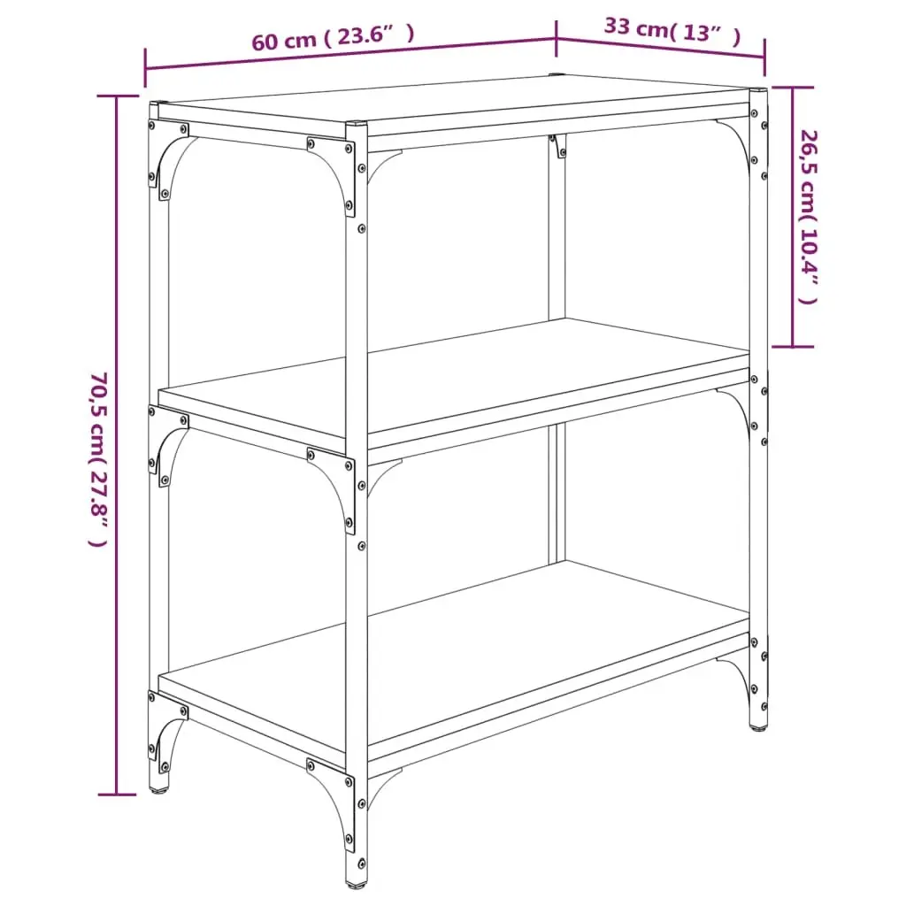 Book Cabinet Engineered Wood Steel Frame 60x33x70.5cm Black 3 Shelves
