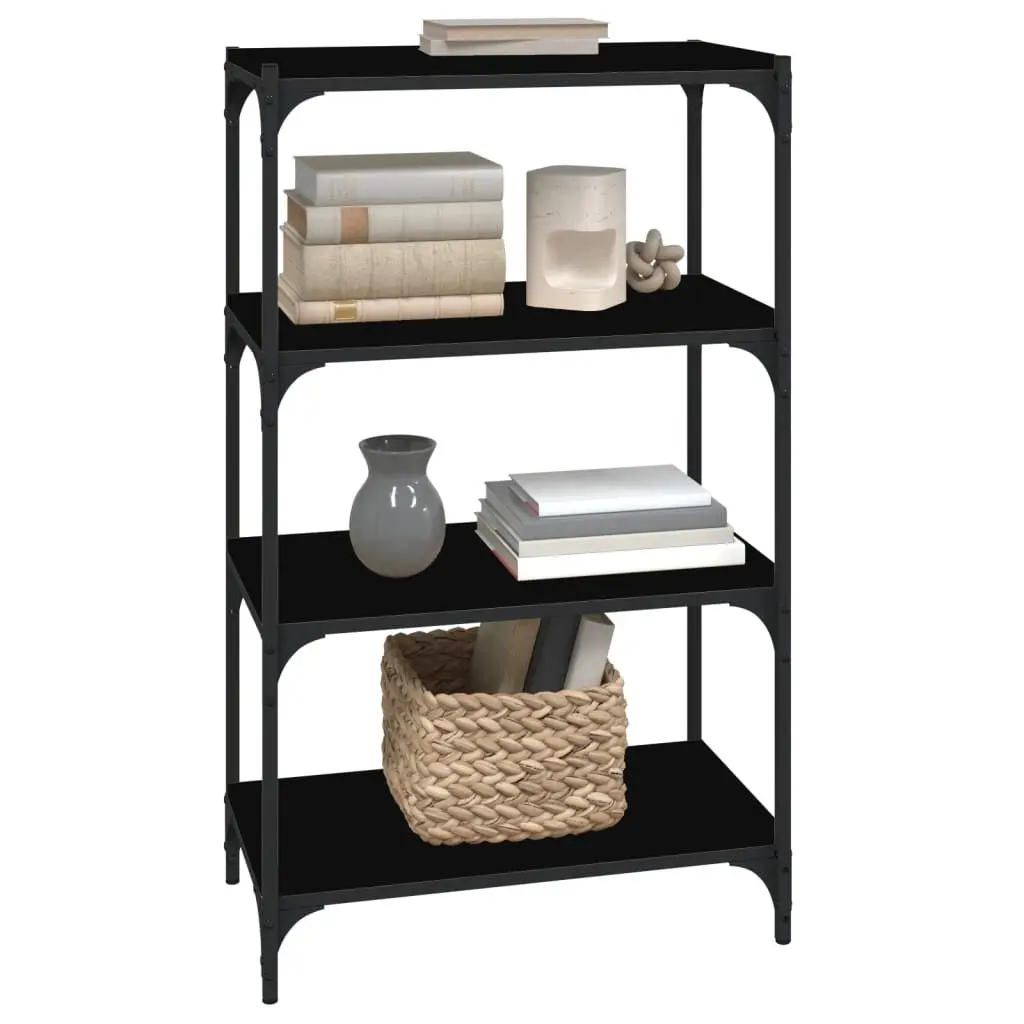 Book Cabinet Black 4 Shelves Storage Organiser Industrial Style Engineered Wood