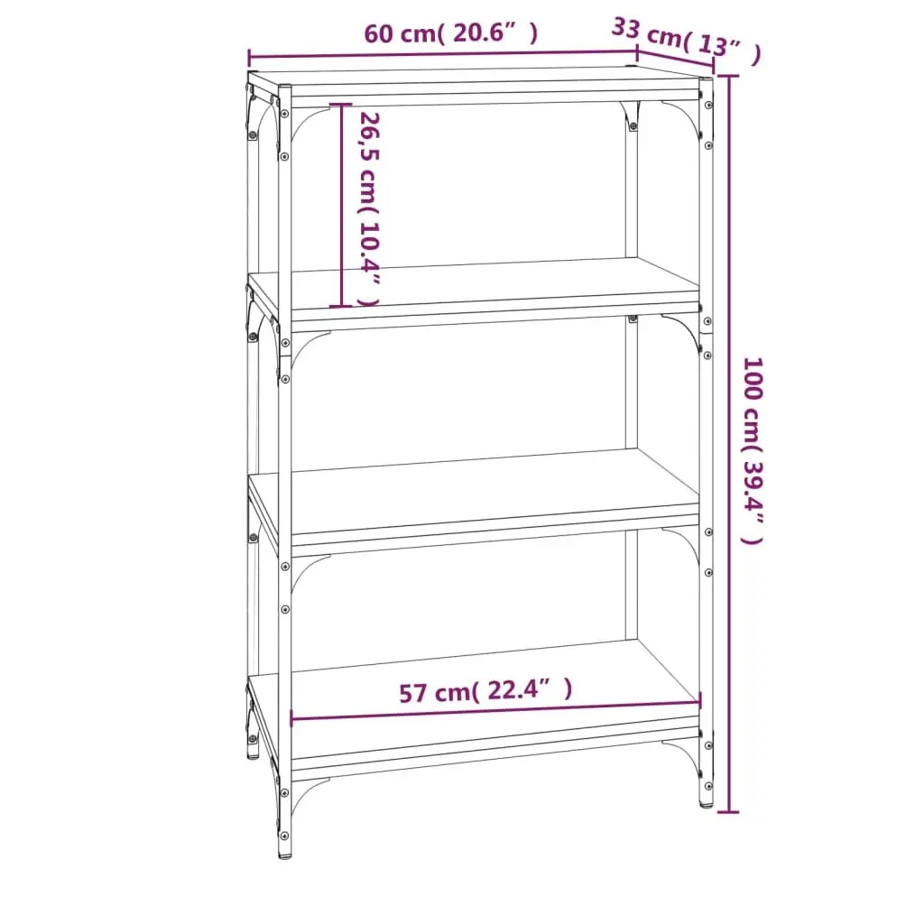 Book Cabinet Black 4 Shelves Storage Organiser Industrial Style Engineered Wood