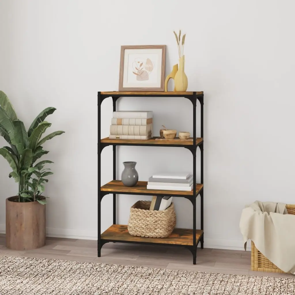 Book Cabinet Engineered Wood Steel 60W x 33D x 100H cm Brown 4 Shelves Industrial Style Storage Organiser TV Stand