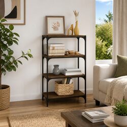 Brown Oak Book Cabinet with Steel Frame - 60x33x100 cm