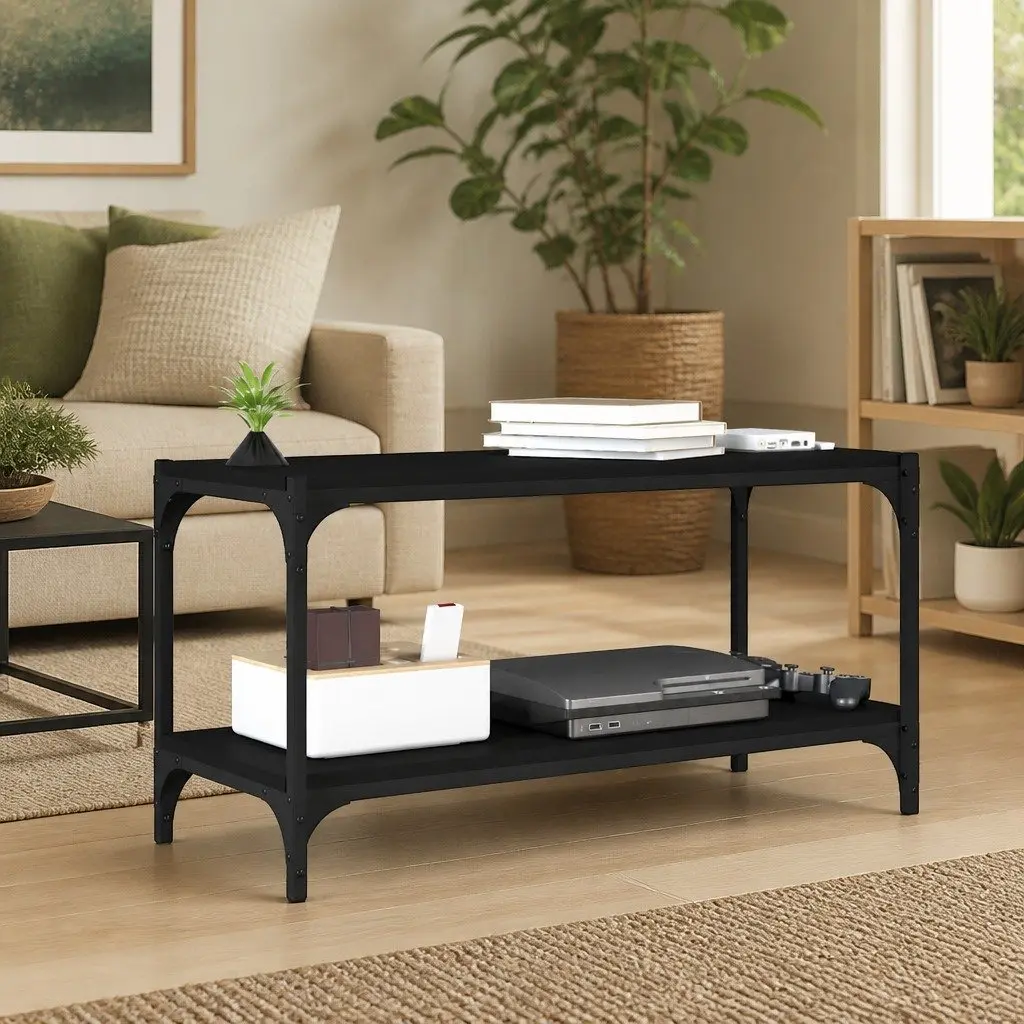 TV Cabinet Engineered Wood Steel Frame 80x33x41 cm Black