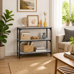 Sturdy Grey Book Cabinet with 3 Industrial Shelves