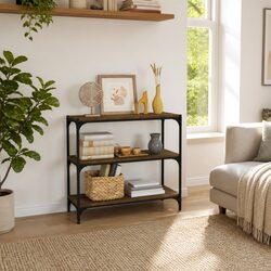 Sturdy 3-Tier Book Cabinet 80x33x70.5cm in Brown Oak