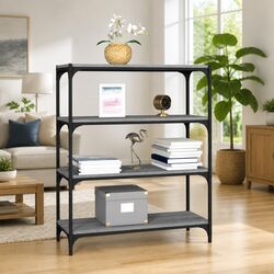 4-Shelf Grey Sonoma Book Cabinet with Steel Frame