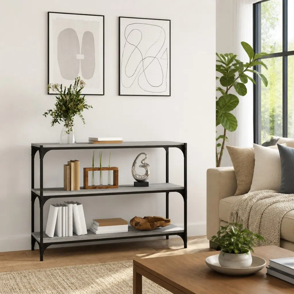Book Cabinet Engineered Wood Steel 100x33x70.5cm Grey Industrial Style