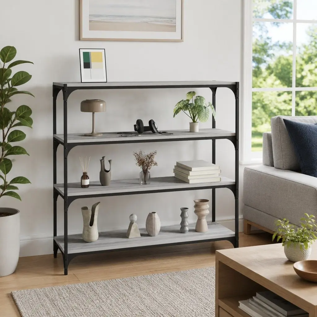 Book Cabinet Grey Sonoma 100x33x100 cm Storage Shelving Unit Industrial Style
