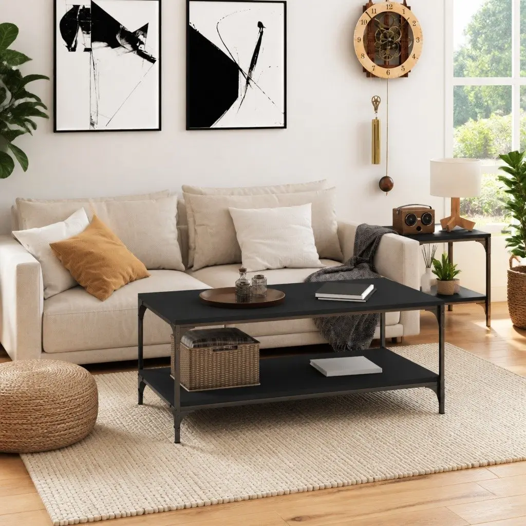 Black Coffee Table with Industrial Charm
