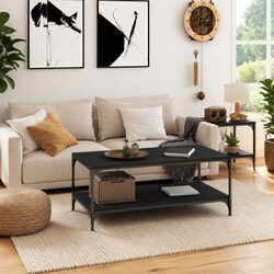 Durable Black Coffee Table with Industrial Charm