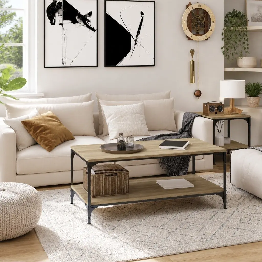 Coffee Table Engineered Wood Steel Frame 100x50x40 cm Brown