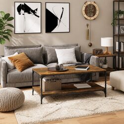 Stylish Brown Coffee Table with Storage and Steel Frame