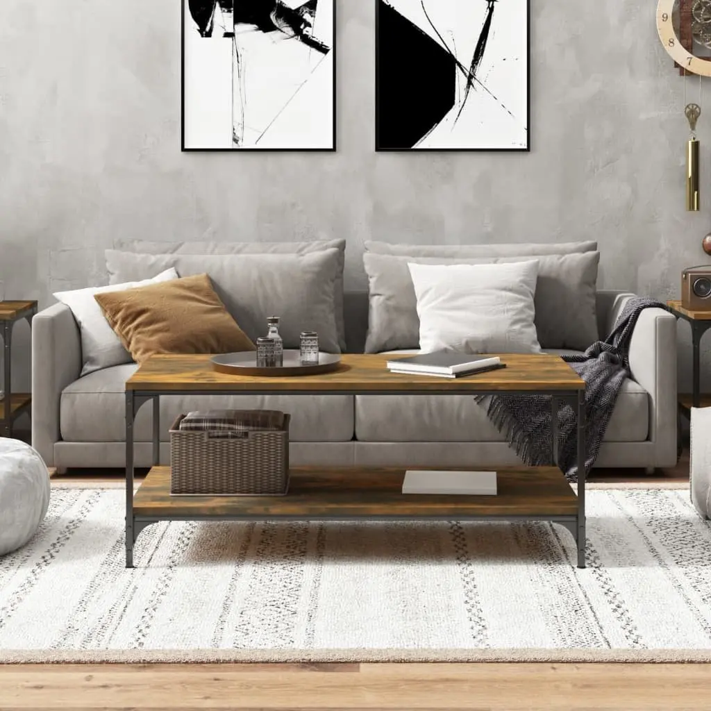 Brown Coffee Table with Storage and Steel Frame