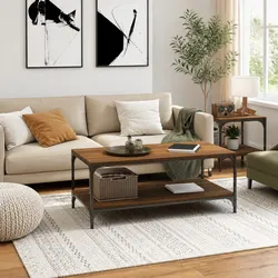 Sturdy Brown Oak Coffee Table with Storage 100x50x40 cm