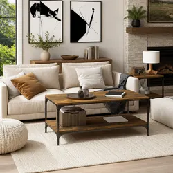 Brown Engineered Wood Coffee Table with Steel Frame