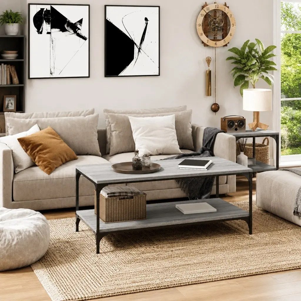 Grey Sonoma Coffee Table with Steel Frame 80x50x40 cm