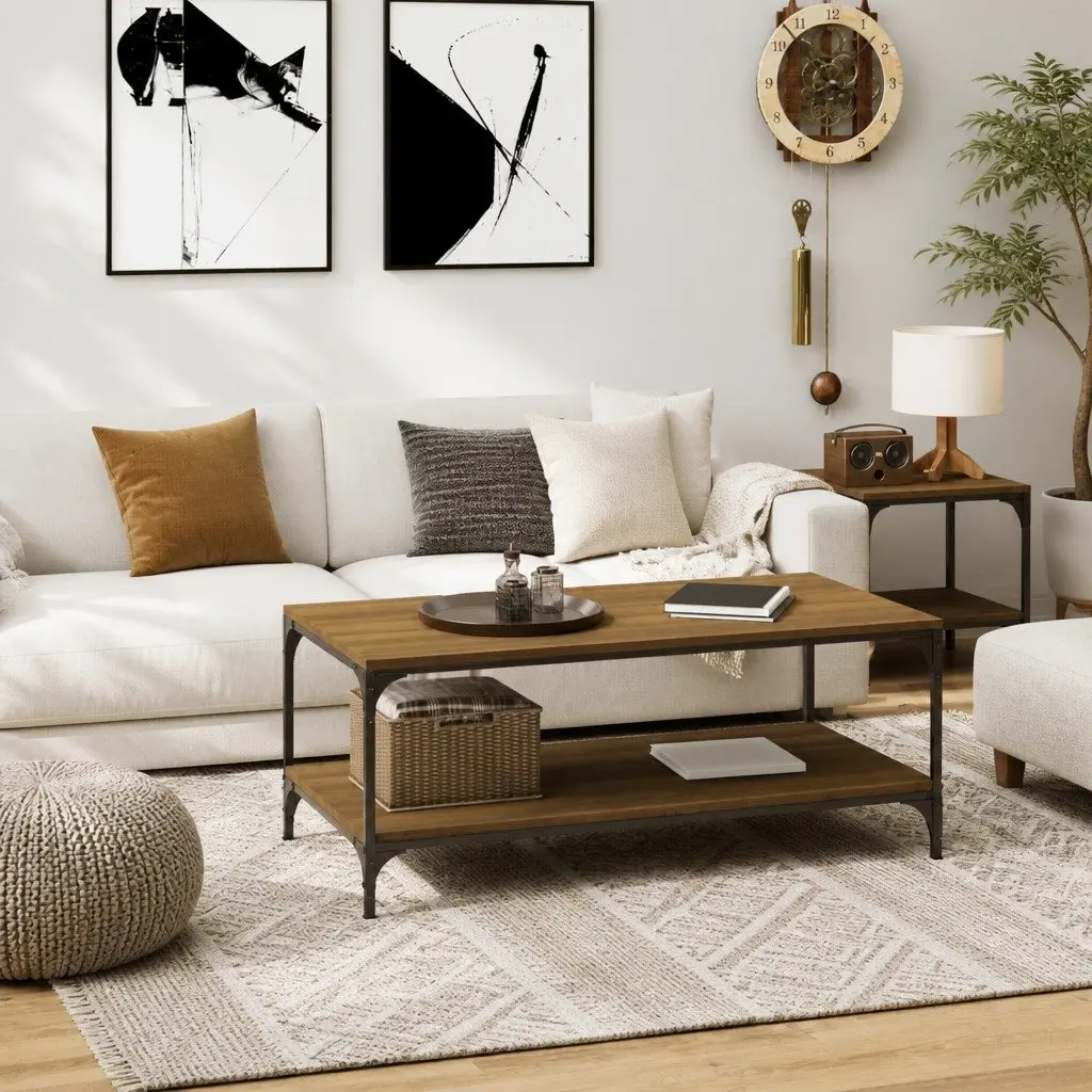 Coffee Table Engineered Wood Steel Frame 80x50x40 cm Brown Oak