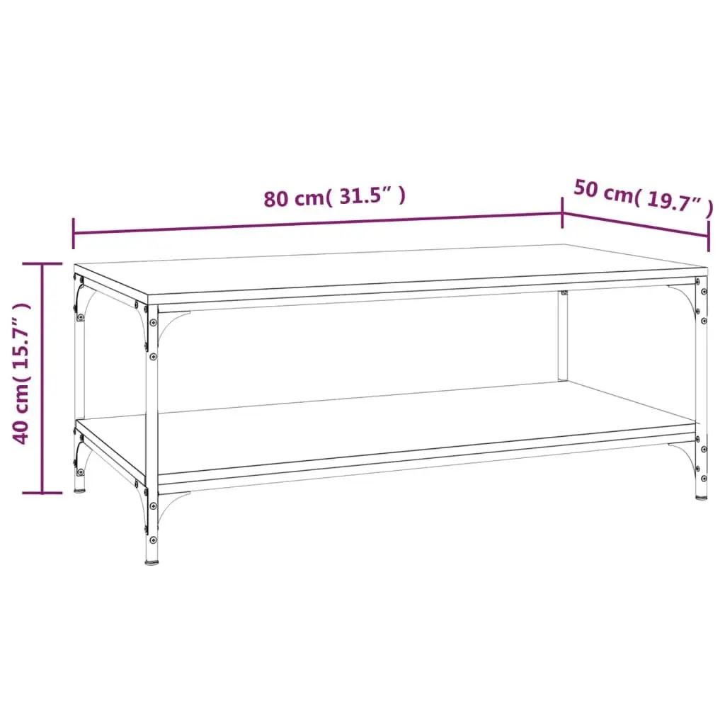 Coffee Table Engineered Wood Steel Frame 80x50x40 cm Brown Oak