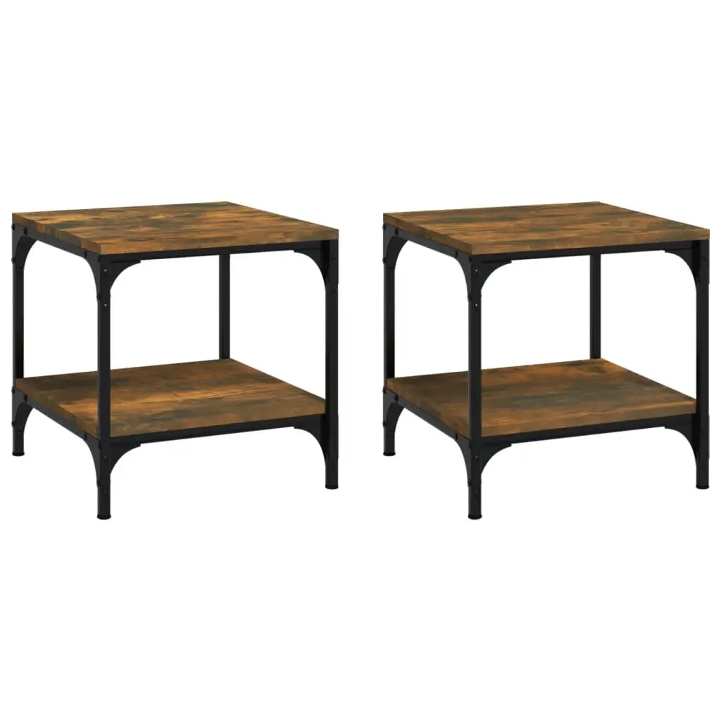 Brown Engineered Wood Side Tables with Steel Frame