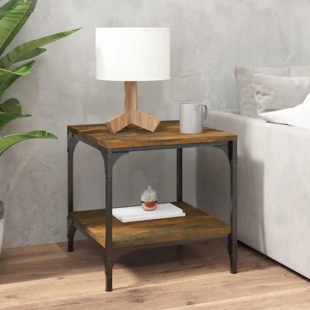 Brown Engineered Wood Side Tables with Steel Frame