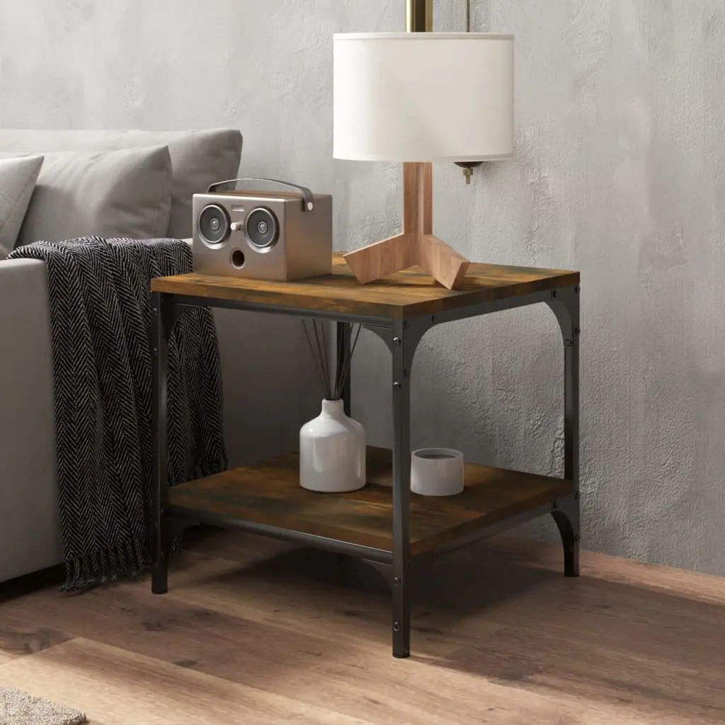 Brown Engineered Wood Side Tables with Steel Frame