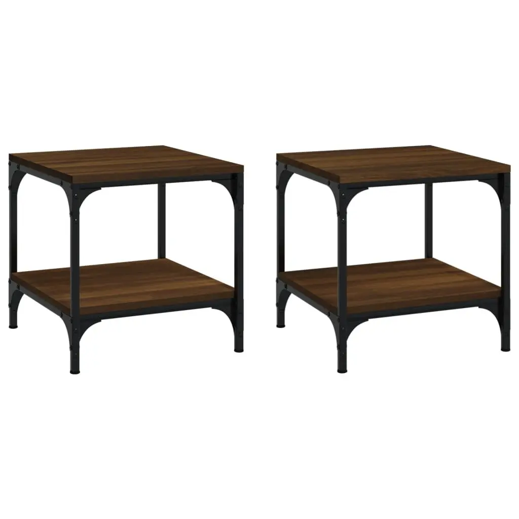 Side Tables Engineered Wood Steel Frame 40x40x40 cm Brown Oak 2 Piece