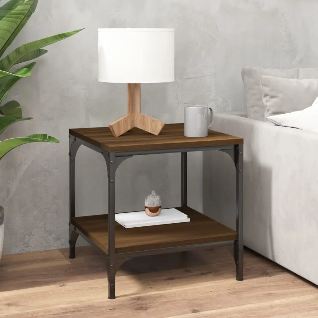 Side Tables Engineered Wood Steel Frame 40x40x40 cm Brown Oak 2 Piece