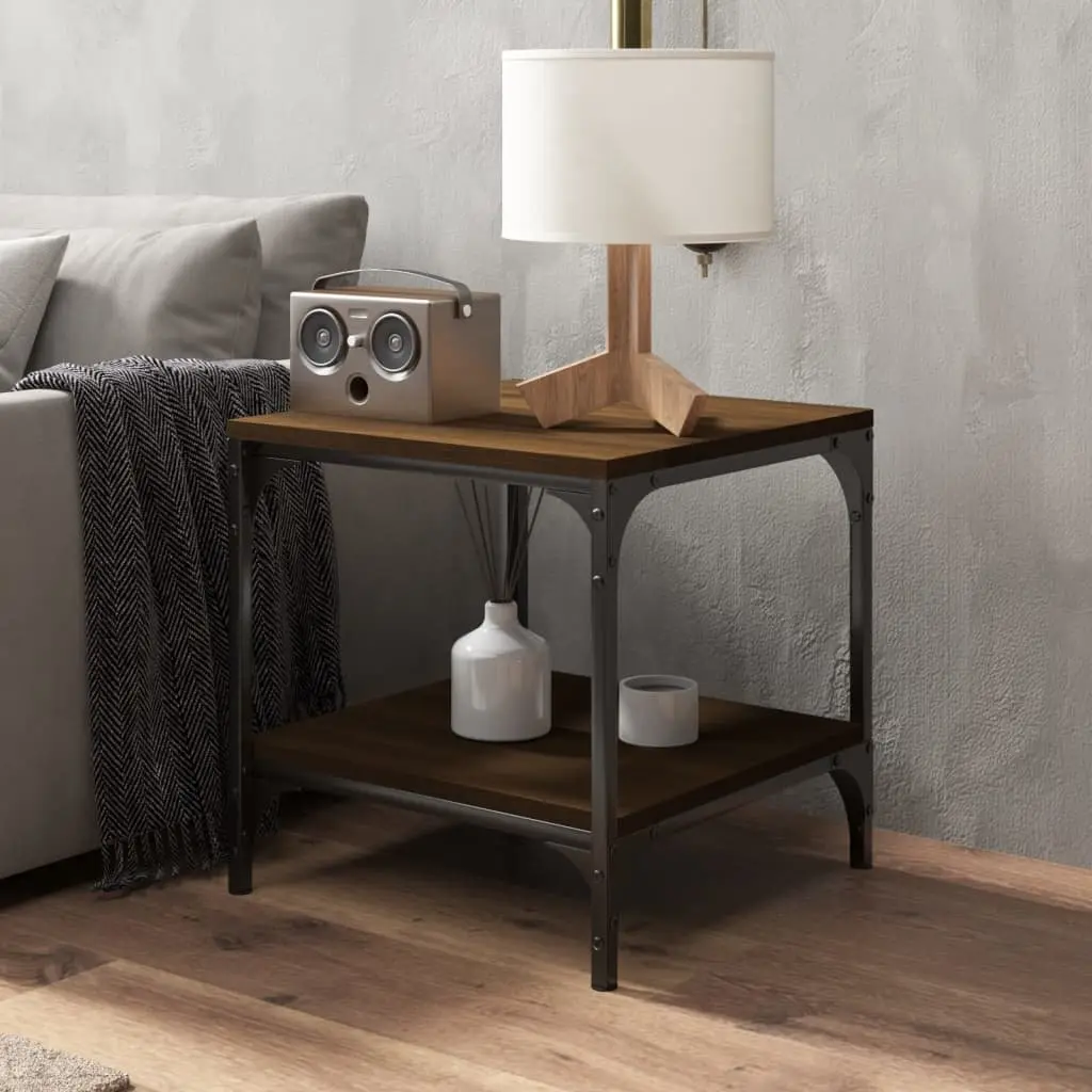 Side Tables Engineered Wood Steel Frame 40x40x40 cm Brown Oak 2 Piece