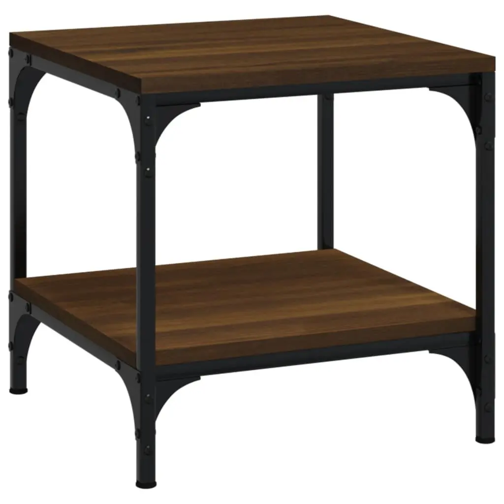 Side Tables Engineered Wood Steel Frame 40x40x40 cm Brown Oak 2 Piece