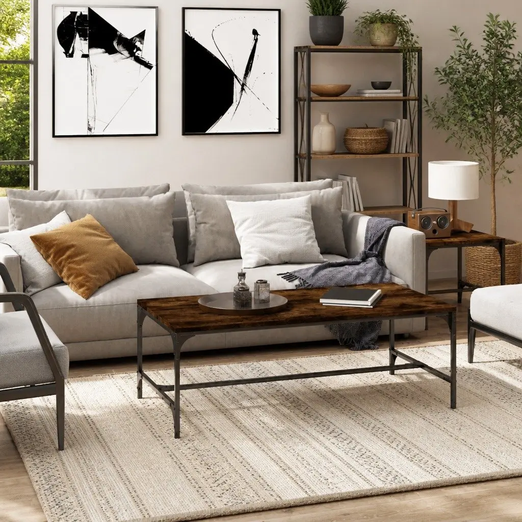 Coffee Table Industrial Design Brown Engineered Wood Steel Frame Living Room