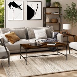 Industrial Design Coffee Table in Brown with Steel Frame
