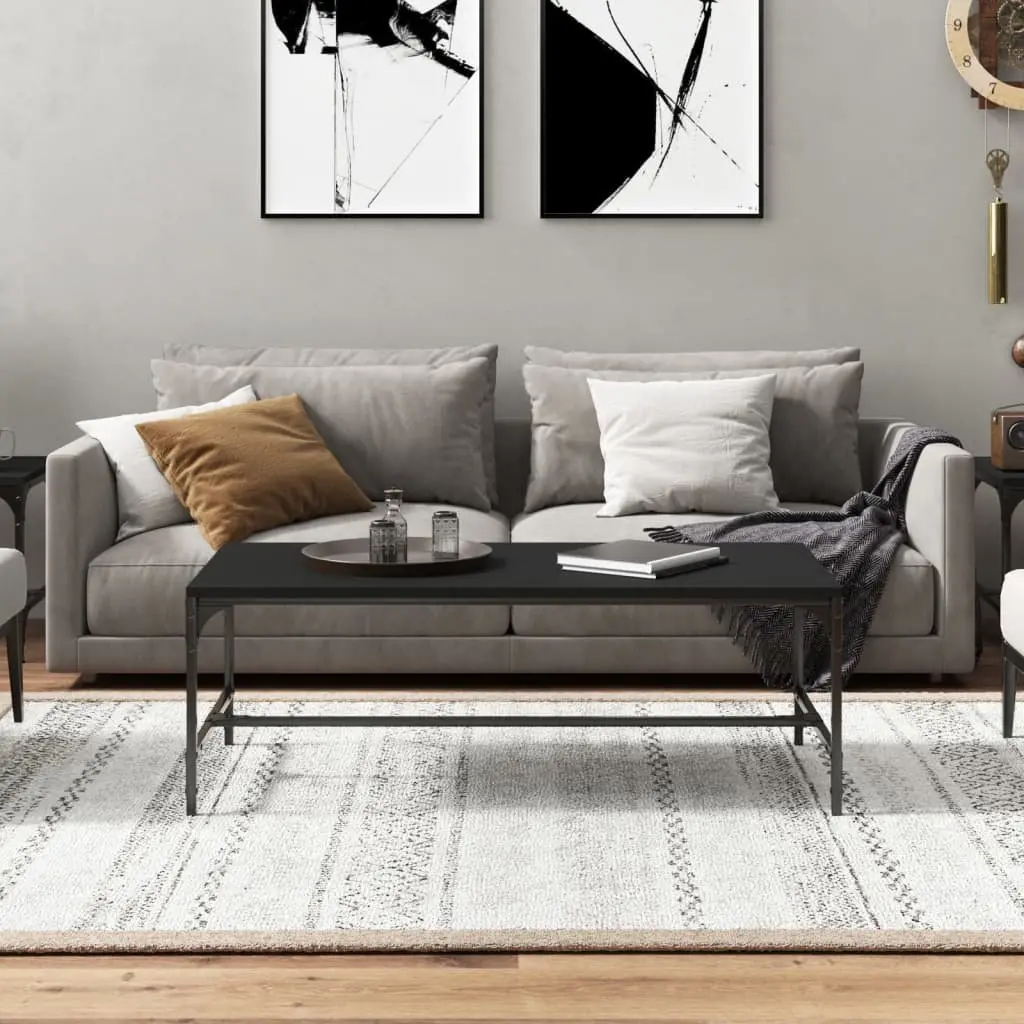 Coffee Table Engineered Wood Steel Frame Black 80 x 50 x 35 cm