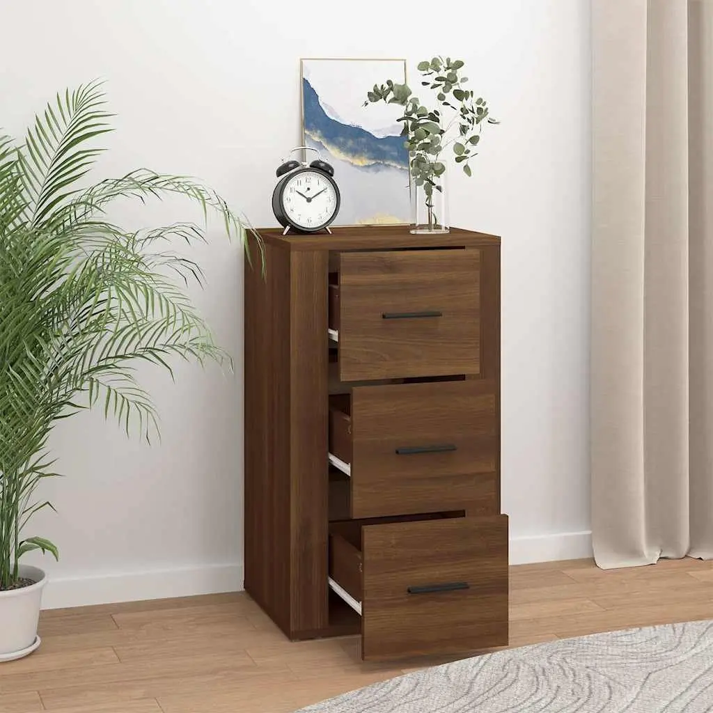 Brown Oak Sideboard Cabinet with 3 Drawers