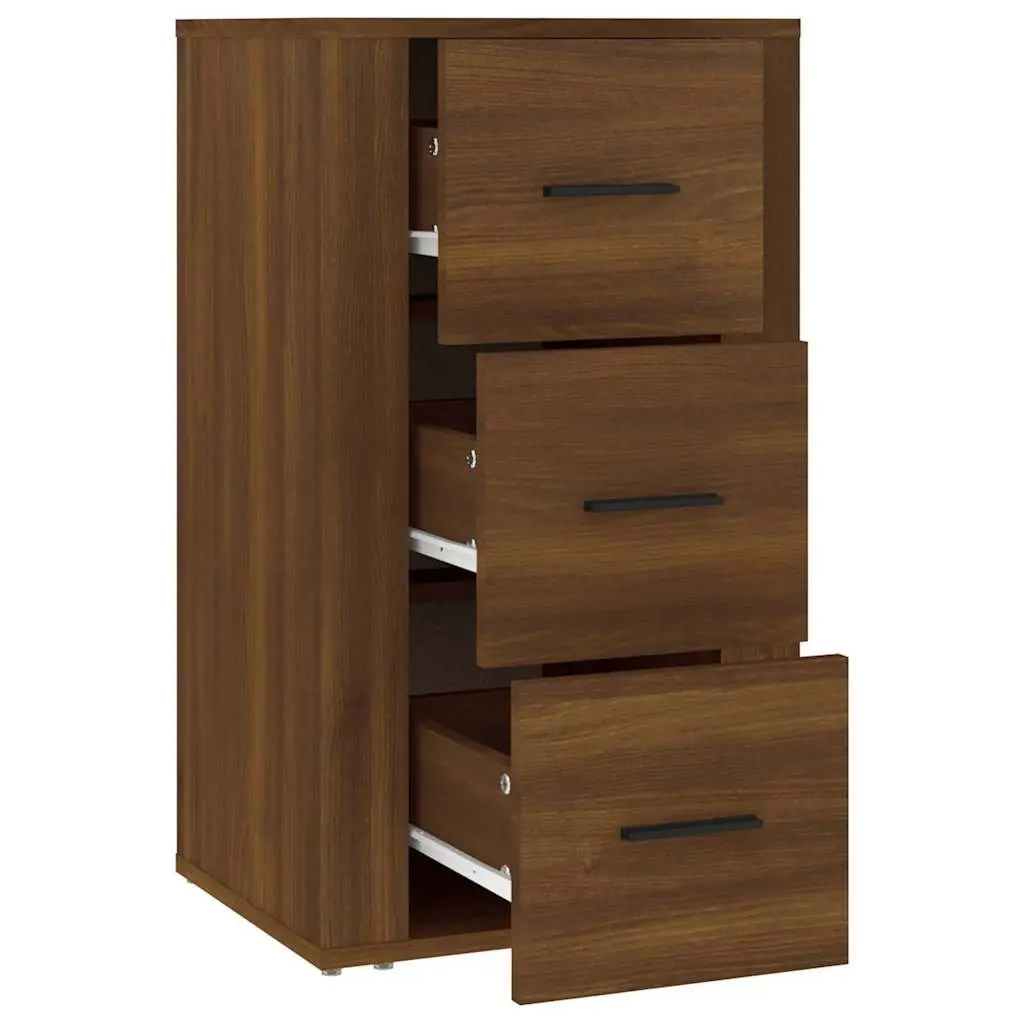 Brown Oak Sideboard Cabinet with 3 Drawers