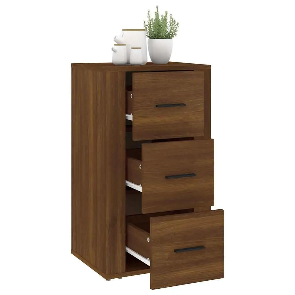 Brown Oak Sideboard Cabinet with 3 Drawers