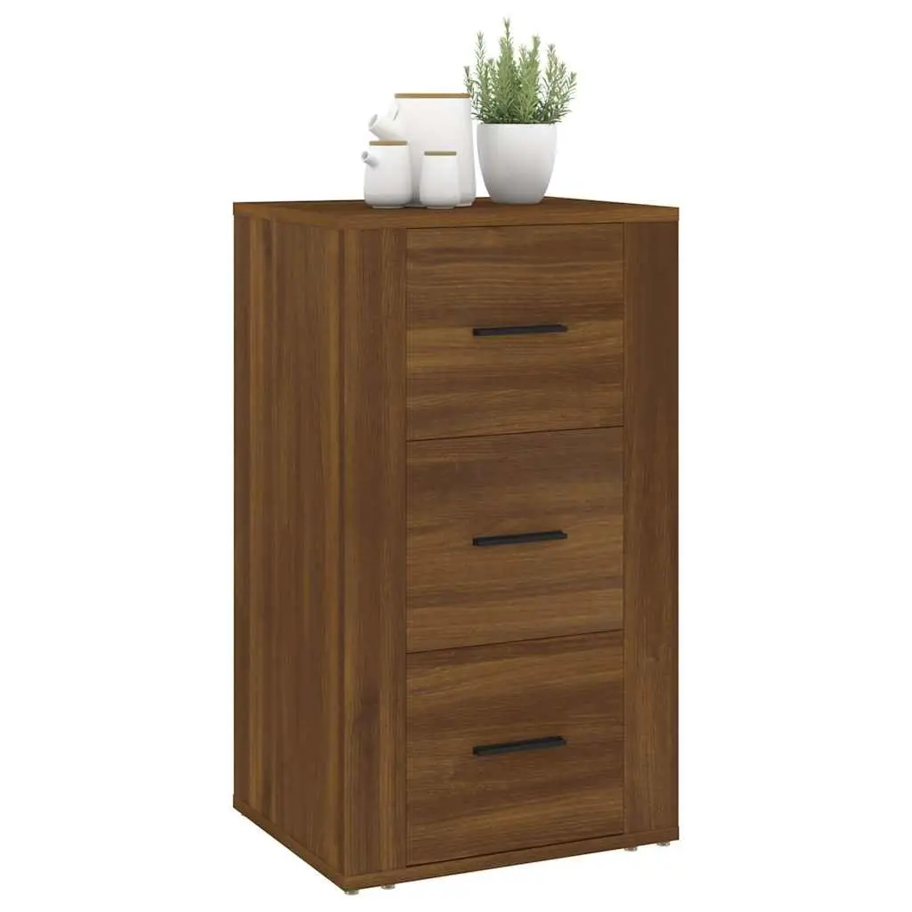 Brown Oak Sideboard Cabinet with 3 Drawers