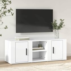 Sturdy White TV Cabinet 100x31.5x35 cm with Doors