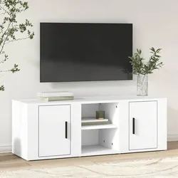 Sturdy White TV Cabinet 100x31.5x35 cm with Doors