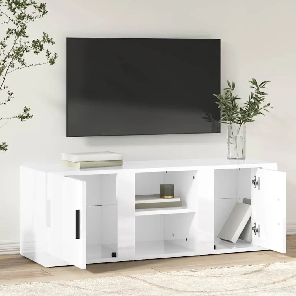 High Gloss White TV Cabinet with 4 Compartments
