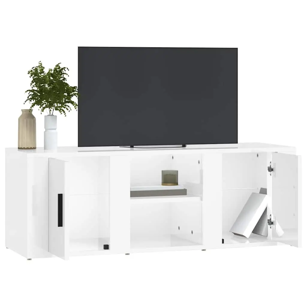 High Gloss White TV Cabinet with 4 Compartments